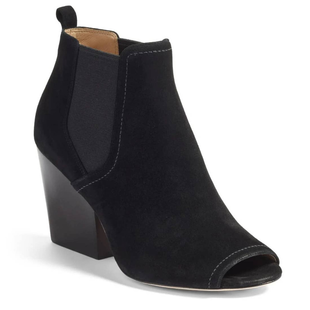 Tory Burch Black Suede Peep-Toe Chelsea Ankle Boots